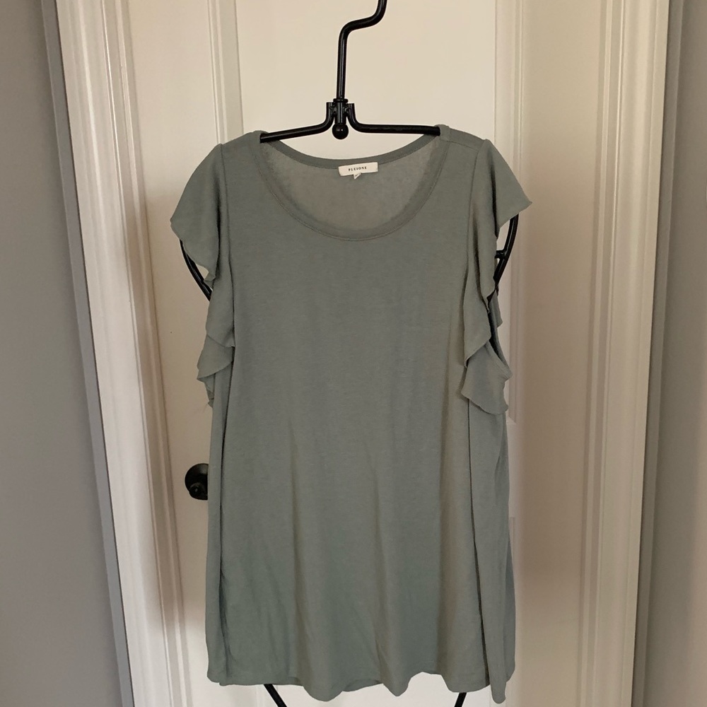 Pleione cold shoulder mossy green top
